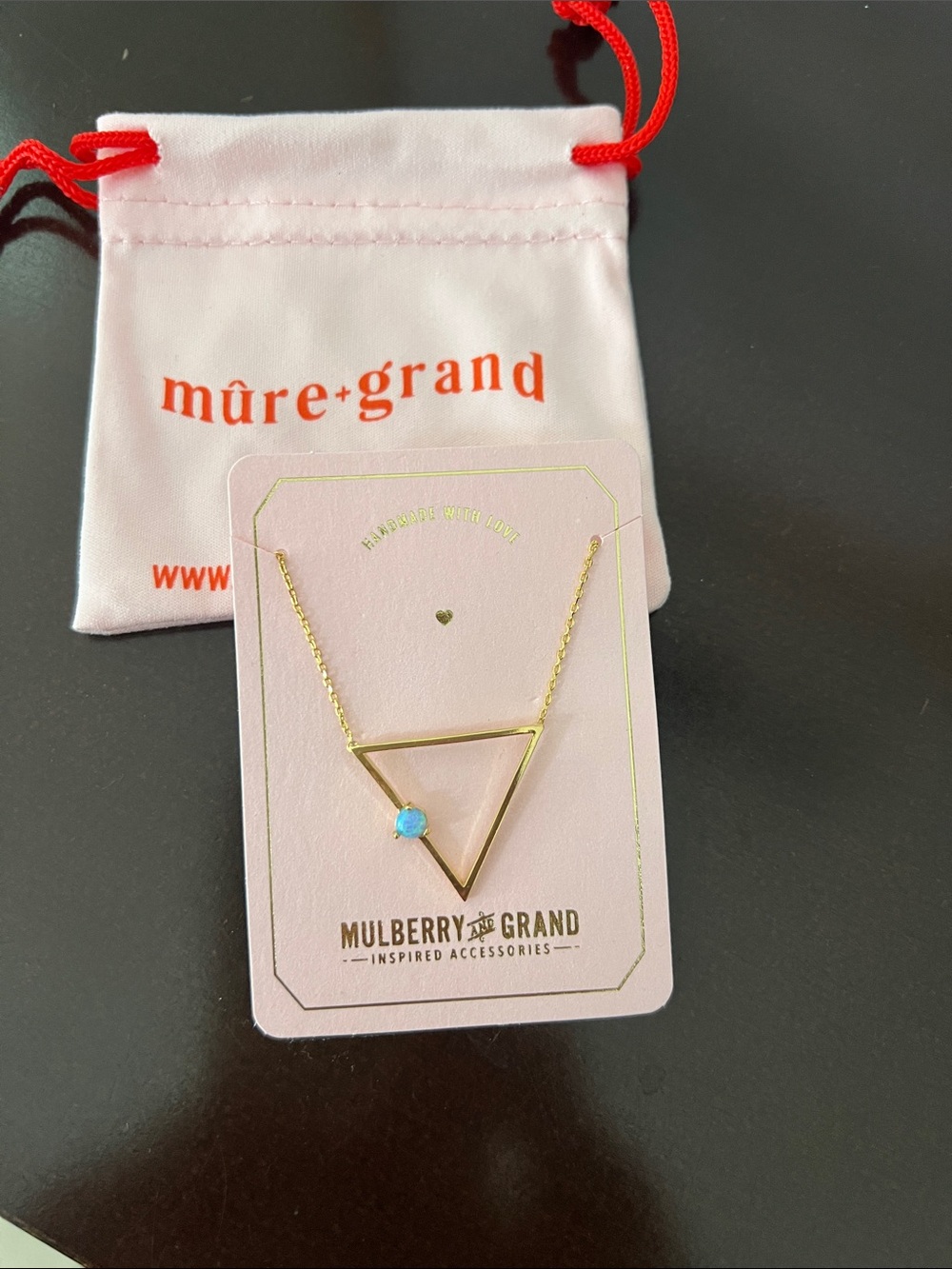 Mure + grand Gold Triangle Necklace with Blue Stone NEW